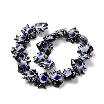 Handmade Porcelain Beads, Fish, Dark Blue, 17~18x21~22x7~7.5mm, Hole: 2mm