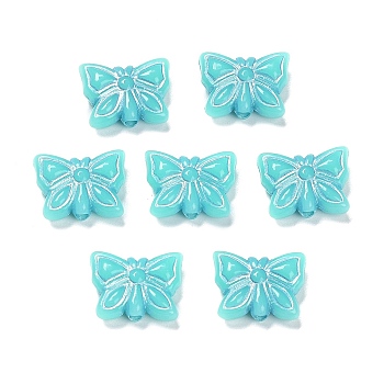 Opaque Acrylic Beads, Metal Enlaced, Butterfly, Turquoise, 11x14.5x5mm, Hole: 1.8mm, about 740pcs/500g