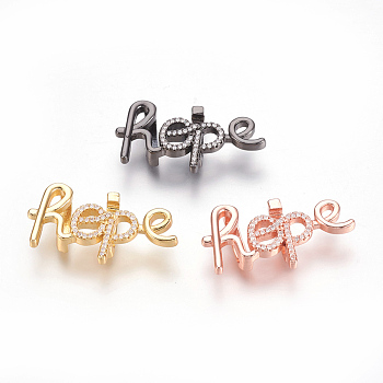 Brass Micro Pave Cubic Zirconia Letter Slide Charms, Lead Free & Cadmium Free & Nickel Free, Long-Lasting Plated, Word with Repe, Clear, Mixed Color, 17.5x30.5x6mm, Hole: 2x10mm