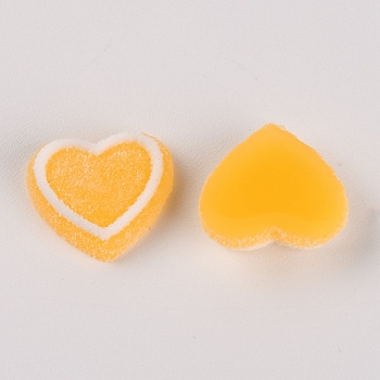 Resin Cabochons Accessories, Frosted, Imitation Berry Candy, Heart, Orange, 15x17x5.5mm