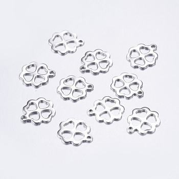 201 Stainless Steel Charms, Cut-Out, Hollow Clover, Stainless Steel Color, 12.5x10x1mm, Hole: 1mm