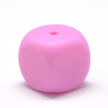 Food Grade Eco-Friendly Silicone Beads, Chewing Beads For Teethers, DIY Nursing Necklaces Making, Cube, Hot Pink, 13x13x13mm, Hole: 2mm
