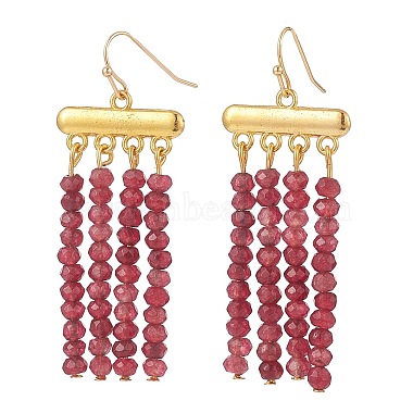 Dyed Natural Malaysia Jade Rondelle Beaded Tassel Dangle Earrings(EJEW-JE05103)-4