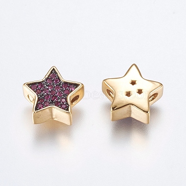 11mm HotPink Star Brass+Cubic Zirconia Beads