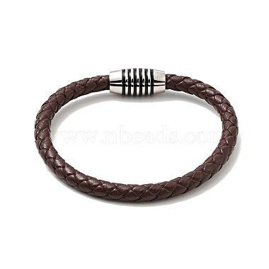Leather Braided Cord Bracelet with 304 Stainless Steel Magnetic Column Clasps for Men Women(BJEW-C021-02-P)-3
