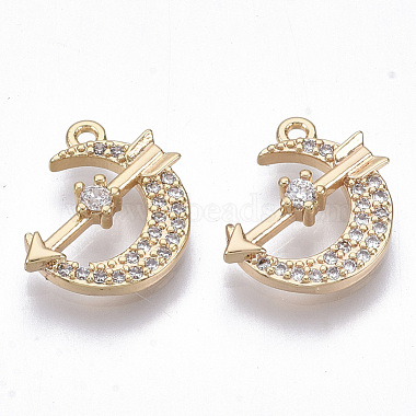 Real 18K Gold Plated Clear Moon Brass+Cubic Zirconia Charms