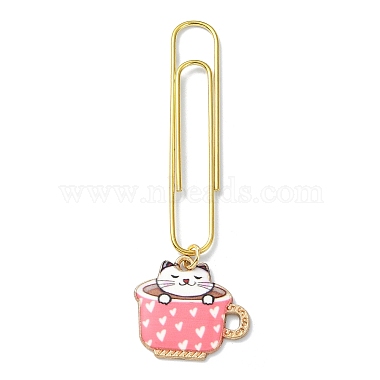 Cup with Cat Alloy Enamel Pendant Bookmarks(AJEW-JK00305)-4