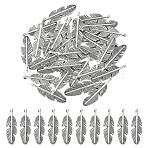 Tibetan Style Alloy Pendants, Feather, Cadmium Free & Lead Free, Antique Silver, 28x8.5x2mm, Hole: 1.5mm(FIND-YW0001-66)