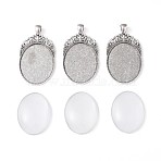 DIY Pendant Making, with Tibetan Style Oval Pendant Cabochon Settings and Transparent Oval Glass Cabochons, Antique Silver, Cabochons: 40x30x7~8mm, Settings: 60x32x2mm, Hole: 5x7mm, 2pcs/set(DIY-X0293-39AS)
