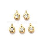 Brass Micro Pave Cubic Zirconia Pendants, Flat Round Charms, Ion Plating(IP), Golden, 5.5x3.5x2mm, Hole: 0.8mm(KK-H515-04G)