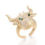Brass Micro Pave Cubic Zirconia Cuff Open Rings, Cattle, Real 18K Gold Plated, 17mm(KK-T080-32G)