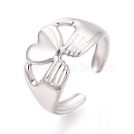 Adjustable 304 Stainless Steel Cuff Rings for Women, Hand & Heart, Stainless Steel Color, 11.5mm, US Size 7 1/4(17.5mm)(RJEW-N052-11P)