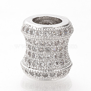 Brass Micro Pave Cubic Zirconia European Beads, Large Hole Beads, Vase, Platinum, 9x9mm, Hole: 4.5mm(ZIRC-T002-99P)