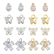 ARRICRAFT Alloy & Brass Cubic Zirconia Charms, Butterfly, Platinum & Golden, 9~12x7~14x2~5.5mm, Hole: 1~4mm, 32pcs/box(ZIRC-AR0001-26)