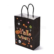 Halloween Theme Happy Halloween Printed Paper Gift Tote Bags, Shopping Bags with Paper Twine Handles, Rectangle, Black, 20.7x14.9x0.15cm, Unfold: 8.1x14.8x20.7cm(ABAG-Q055-02C)