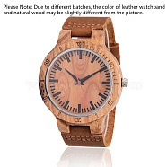 Zebrano Wood Wristwatches, Men Electronic Watch, with Leather Watchbands and Alloy Findings, Saddle Brown, 260mm; Watch Head: 56x48x12mm; Watch Face: 37mm(WACH-H036-30)