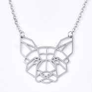 201 Stainless Steel Puppy Pendant Necklaces, with Cable Chains, Filigree Beagle Dog Head, Stainless Steel Color, 17.5 inch(44.5cm), 2mm, Dog: 29x29.5x1mm(NJEW-T009-JN046-1-40)