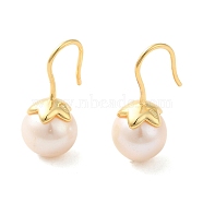 Sterling Silver Dangle Earrings, with Natural Pearl, Jewely for Women, Round, Real 18K Gold Plated, 21x10mm(EJEW-K273-37G)