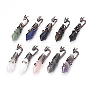Natural & Synthetic Mixed Gemstone Big Pointed Pendants, with Brass Bails, Faceted, Dragon and Bullet, Red Copper, 60~75x17x16mm, Hole: 5x3mm(G-L521-F-R)