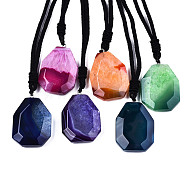 Natural Agate Pendant Necklaces, with Random Color Polyester Cords, Dyed, Faceted, Octagon, Mixed Color, 26~29.9 inch(66~76cm)(NJEW-S421-002)