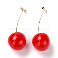 Lifelike Cherry Resin Dangle Stud Earrings, Fruit Brass Earrings for Girl Women, Light Gold, Red, 56mm, Pin: 0.6mm(EJEW-F274-01D)