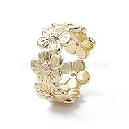 Rack Plating Brass Open Cuff Ring, Flower, Real 18K Gold Plated, Inner Diameter: 16mm(RJEW-K257-49G)