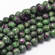 Dyed Natural Gemstone Round Bead Strands, Imitated Ruby in Zoisite, Faceted, 6mm, Hole: 1mm,  about 62pcs/strand, 15.5 inch(G-L397-07-6mm)