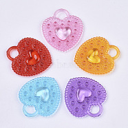 Transparent Acrylic Pendants, Dyed, Heart, Mixed Color, 31x27.5x4mm, Hole: 6x7mm, about 390pcs/500g(TACR-T015-126)