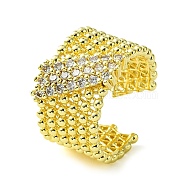 Brass Micro Pave Cubic Zirconia Open Cuff Rings, Wide Ring, Real 16K Gold Plated, US Size 6 1/2(16.9mm)(RJEW-K256-03G)