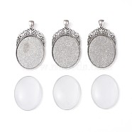 DIY Pendant Making, with Tibetan Style Oval Pendant Cabochon Settings and Transparent Oval Glass Cabochons, Antique Silver, Cabochons: 40x30x7~8mm, Settings: 60x32x2mm, Hole: 5x7mm, 2pcs/set(DIY-X0293-39AS)