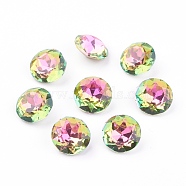 Pointed Back & Back Plated Glass Rhinestone Cabochons, Grade A, Faceted, Flat Round, Vitrail Rose, 10x5mm(RGLA-J012-10mm-001VR)