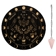 AHADEMAKER 1Pc Wood Pendulum Board, 1Pc 304 Stainless Steel Cable Chain Necklaces, 1Pc Natural Rose Quartz Stone Pendants, for Witchcraft Wiccan Altar Supplies, Diamond, Board: 200x4mm(DIY-GA0006-20L)