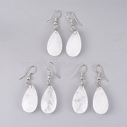 Natural Quartz Crystal Dangle Earrings, with Brass Findings, teardrop, Faceted, Platinum, 45~49mm, Pin: 0.7mm, Pendant: 24~26x13x6~7mm(EJEW-P150-A04)