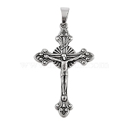 304 Stainless Steel Pendants,  Crucifix Cross Charm, Easter, Antique Silver, 53.5x33x4mm, Hole: 9.5x4.5mm(STAS-D112-04AS-03)