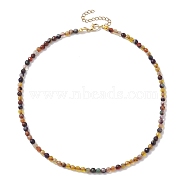Faceted Round Natural Agate(Dyed & Heated) Beaded Necklaces for Women, Coconut Brown, 15.94 inch(40.5cm)(NJEW-JN04659-01)