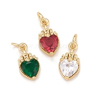 Brass Inlaid Clear Cubic Zirconia Charms, Real 18K Gold Plated, Lead Free & Cadmium Free, Heart, Mixed Color, 14x7x4mm, Hole: 3mm(KK-A161-29G)