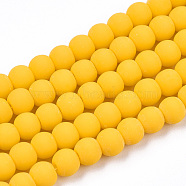Opaque Glass Beads Strands, Frosted, Round, Gold, 4~4.5mm, Hole: 0.8mm, about 97~99pcs/strand, 14.76 inch~14.96 inch(37.5~38cm)(GLAA-T032-P4mm-MD08)