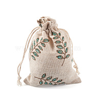 Polycotton(Polyester Cotton) Packing Pouches Drawstring Bags, with Printed Leaf, Wheat, 14x10cm(ABAG-T004-10x14-16)