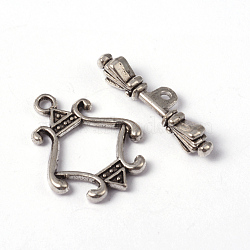 Tibetan Style Alloy Toggle Clasps, Cadmium Free & Lead Free, Rhombus, Antique Silver, Rhombus: about 23mm long, 18mm wide, Bar: about 25.5mm long, 5mm wide, hole: 2mm(X-LF5127Y)