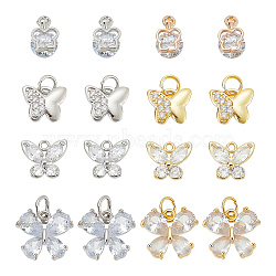 Alloy & Brass Cubic Zirconia Charms, Butterfly, Platinum & Golden, 9~12x7~14x2~5.5mm, Hole: 1~4mm, 32pcs/box(ZIRC-AR0001-26)