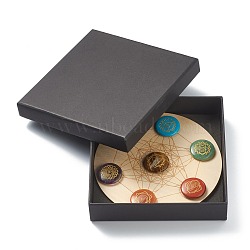 Chakra Beginners Kit, Healing Stones, with Natural Wood Plate, Spiritual Gifts for Women, Flat Round, 30~30.5x6~6.5mm(G-G973-09B)
