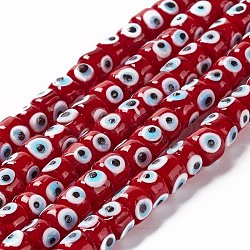 Handmade Evil Eye Lampwork Beads Strands, Column, FireBrick, 7.5~8.5x5~6mm, Hole: 1.4mm, about 39~40pcs/strand, 9.06~9.45 inch(23~24cm)(LAMP-F024-01B-02)