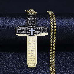 304 Stainless Steel Pendant Necklaces, The Lord's Prayer Corss, Golden, 23.54 inch(59.8cm)(NJEW-H015-08G)