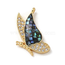 Brass Micro Pave Cubic Zirconia Pendants, with Resin, Butterfly Charms, Real 14K Gold Plated, Colorful, 18x11x3mm, Hole: 1.2mm(KK-U046-19G)