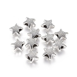 Tibetan Style Alloy Star European Beads, Large Hole Beads, Cadmium Free & Lead Free, Antique Silver, 13x13x6mm, Hole: 4.5mm(TIBEB-S008-AS-LF)