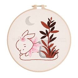 Rabbit Pattern DIY Embroidery Kit, including Embroidery Needles & Thread, Cotton Cloth, Moon, 210x210mm(DIY-P077-141)