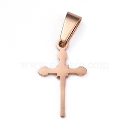 304 Stainless Steel Pendants, Cross, Rose Gold, 20x12.2x1.2mm, Hole: 3.5x7mm(STAS-Z018-03RG)