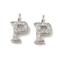 Initial Letter Brass Micro Pave Cubic Zirconia Pendants, Letter P, 9~10x4~10x1.5~2mm, Hole: 1.5mm(ZIRC-F008-P)