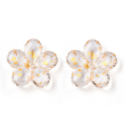 Spray Painted Transparent Glass Beads, Flower, Gold, 21x21.5x7mm, Hole: 1.8mm(GLAA-T030-01-C02)