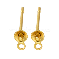 304 Stainless Steel Stud Earring Findings, for Half Drilled Beads, Real 18K Gold Plated, 6x4mm, Hole: 0.8mm, Pin: 12x0.8mm(STAS-P370-02B-G)